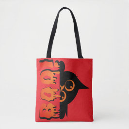 Schattigee Spooky Cat met "Boo": Halloween Cat Des Tote Bag