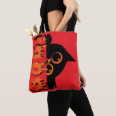 Schattigee Spooky Cat met "Boo": Halloween Cat Des Tote Bag (Dichtbij)