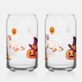 Schattigee Spooky Dog Ghost & Pumpkin Halloween De Blikvorm Glas (Voorkant)