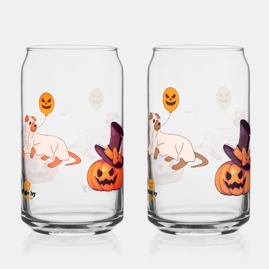Schattigee Spooky Dog Ghost & Pumpkin Halloween De Blikvorm Glas (Voorkant)