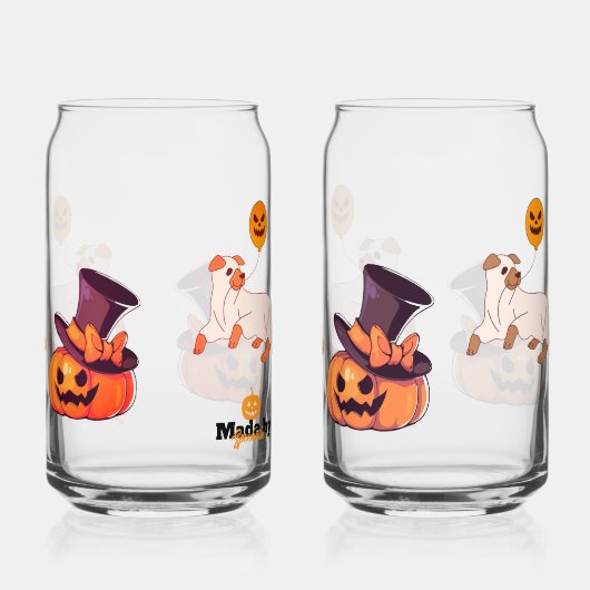 Schattigee Spooky Dog Ghost & Pumpkin Halloween De Blikvorm Glas (Links)
