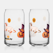 Schattigee Spooky Dog Ghost & Pumpkin Halloween De Blikvorm Glas (Achterkant)