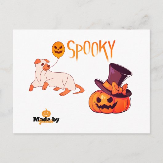 Schattigee Spooky Dog Ghost & Pumpkin Halloween De Briefkaart (Voorkant)