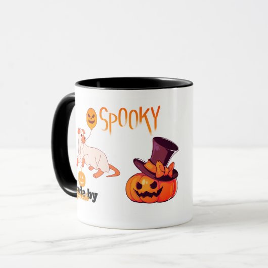 Schattigee Spooky Dog Ghost & Pumpkin Halloween De Mok (Voorkant links)