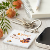 Schattigee Spooky Dog Ghost & Pumpkin Halloween De Sleutelhanger (Voorkant Rechts)