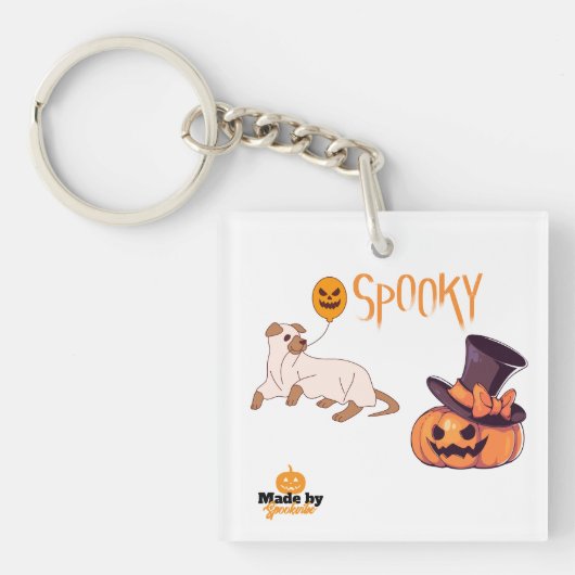 Schattigee Spooky Dog Ghost & Pumpkin Halloween De Sleutelhanger (voorkant)