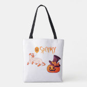 Schattigee Spooky Dog Ghost & Pumpkin Halloween De Tote Bag (Achterkant)