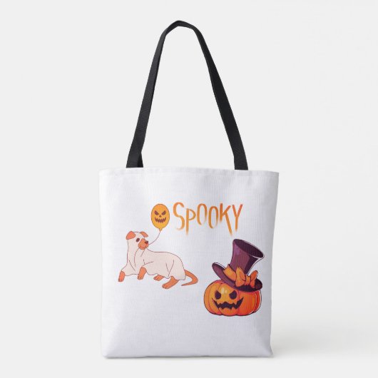 Schattigee Spooky Dog Ghost & Pumpkin Halloween De Tote Bag (Achterkant)