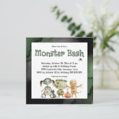 Schattigee Spooky Drie Monster Bash Halloween Part Kaart (Staand voorkant)