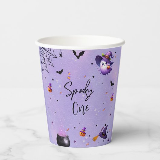 Schattigee Spooky Eerste Verjaardag Halloween Part Papieren Bekers (Achterkant)