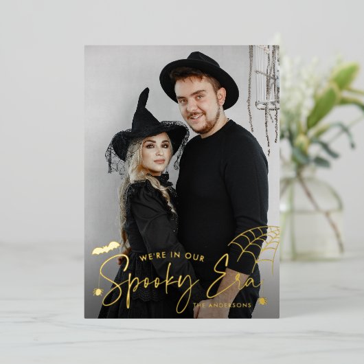 Schattigee Spooky Era Foto Halloween Folie Feestdagenkaart (Staand Voorkant)