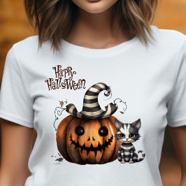 Schattigee Spooky Gestreepte Halloween Kitten T-shirt