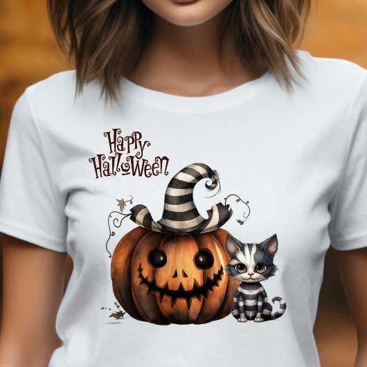 Schattigee Spooky Gestreepte Halloween Kitten T-shirt