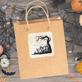 Schattigee Spooky Ghost Halloween Black Cats Vierkante Sticker