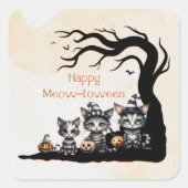 Schattigee Spooky Ghost Halloween Black Cats Vierkante Sticker (Voorkant)