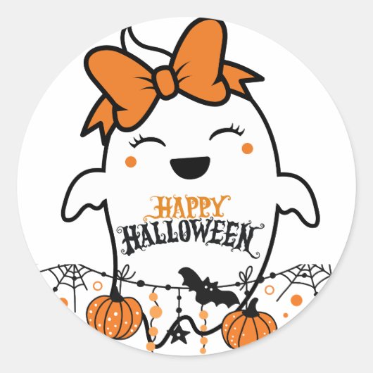 Schattigee Spooky Ghost Halloween Hoodie Ronde Sticker (Voorkant)