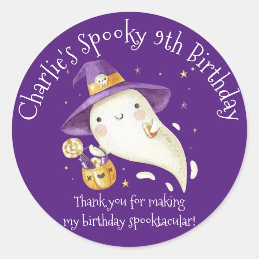 Schattigee Spooky Ghost Halloween Jongen of Meisje Ronde Sticker (Voorkant)