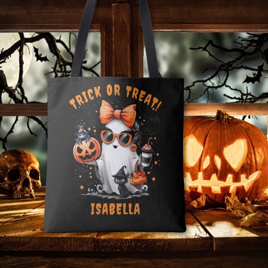Schattigee Spooky Ghost Halloween Trick or treat T Tote Bag