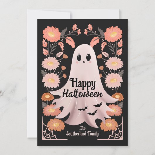 Schattigee Spooky Ghost Whimsical Bloemen Hallowee Kaart (Voorkant)