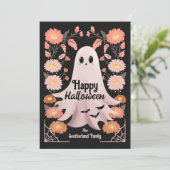 Schattigee Spooky Ghost Whimsical Bloemen Hallowee Kaart (Staand voorkant)