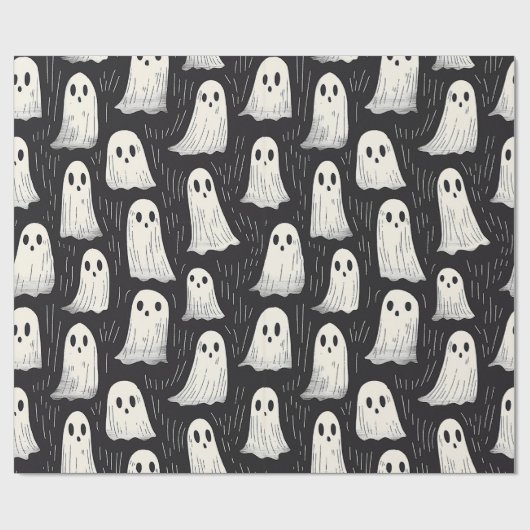 Schattigee Spooky  Ghosts Black & White Halloween Cadeaupapier (Vlak)