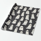 Schattigee Spooky  Ghosts Black & White Halloween Cadeaupapier (Uitgerold)