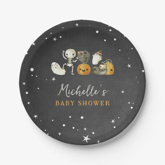 Schattigee Spooky Ghosts Cats Halloween Herfst Bab Papieren Bordje (Voorkant)