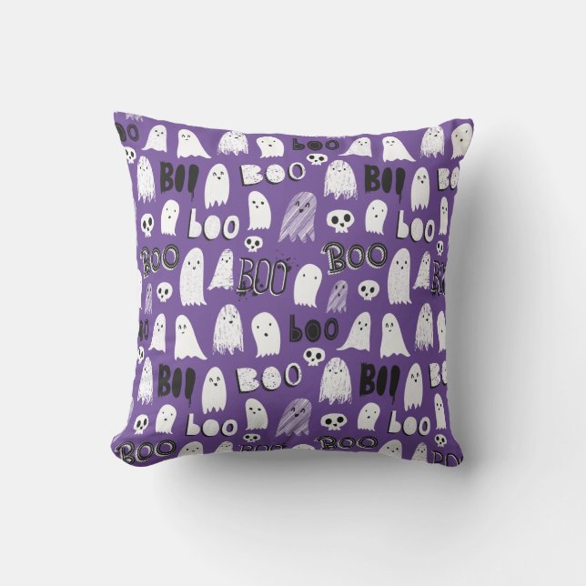 Schattigee Spooky Ghosts, Skulls en Boo Kussen (Voorkant)
