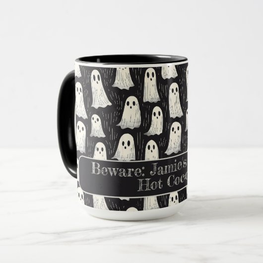 Schattigee Spooky Ghosts Zwart & Wit Halloween Cus Mok (Voorkant links)