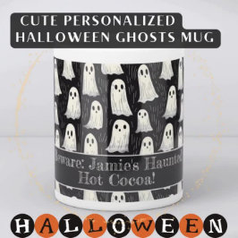 Schattigee Spooky Ghosts Zwart & Wit Halloween Cus Mok