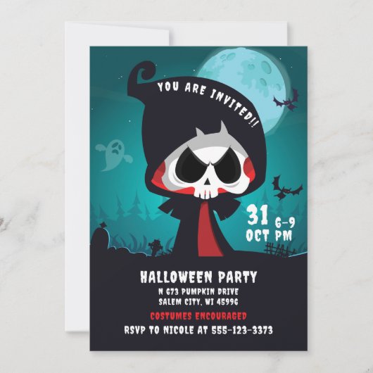 Schattigee Spooky Grim Reaper Halloween Trick or t Kaart (Voorkant)