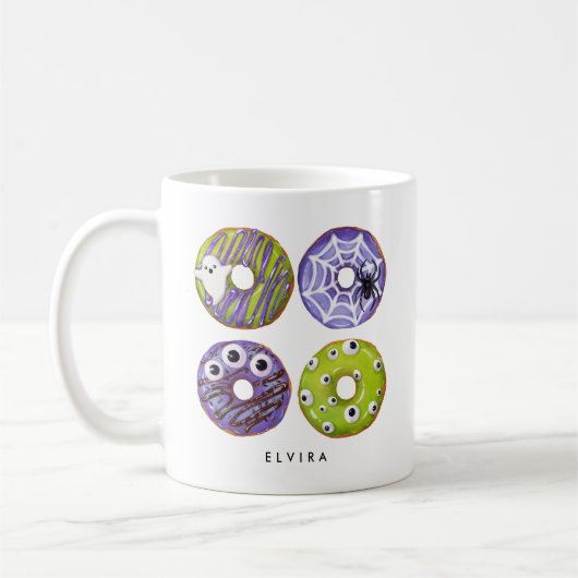 Schattigee Spooky Groene & Paarse Monster Donuts Koffiemok (Links)