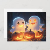 Schattigee Spooky Halloween Cartoon Ghosts Glowing Aankondigingskaart (Voorkant / Achterkant)