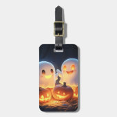 Schattigee Spooky Halloween Cartoon Ghosts Glowing Bagagelabel (Voorkant verticaal)
