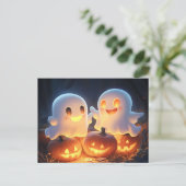 Schattigee Spooky Halloween Cartoon Ghosts Glowing Feestdagenkaart (Staand voorkant)
