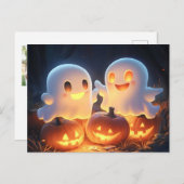 Schattigee Spooky Halloween Cartoon Ghosts Glowing Feestdagenkaart (Voorkant / Achterkant)