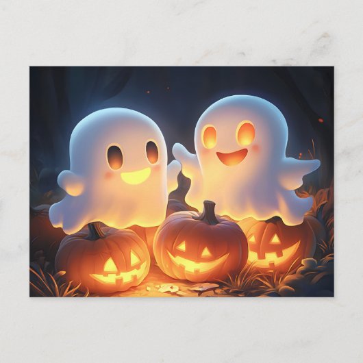Schattigee Spooky Halloween Cartoon Ghosts Glowing Feestdagenkaart (Voorkant)