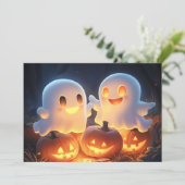 Schattigee Spooky Halloween Cartoon Ghosts Glowing Feestdagenkaart (Staand voorkant)