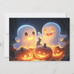 Schattigee Spooky Halloween Cartoon Ghosts Glowing Feestdagenkaart
