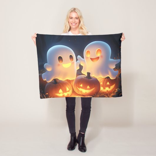 Schattigee Spooky Halloween Cartoon Ghosts Glowing Fleece Deken (In situ)