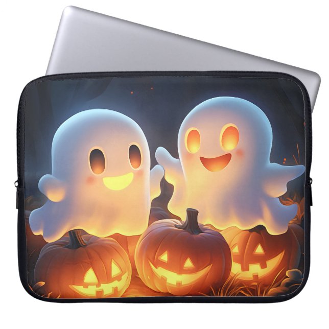 Schattigee Spooky Halloween Cartoon Ghosts Glowing Laptop Sleeve (Voorkant)