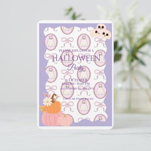 Schattigee Spooky Halloween-feestuitnodiging Kaart (Staand voorkant)