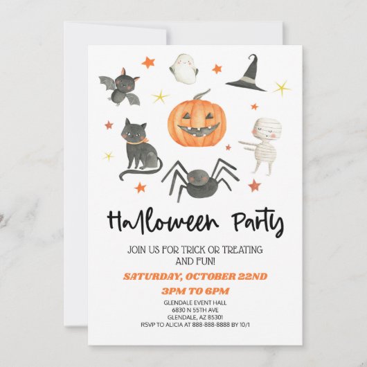 Schattigee Spooky Halloween-feestuitnodiging Kaart (Voorkant)