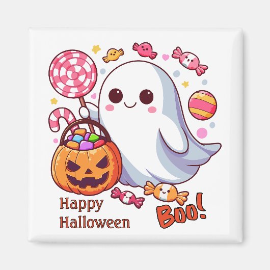 Schattigee Spooky Halloween Ghost, Pompoenen en Sn Magneet (Voorkant)
