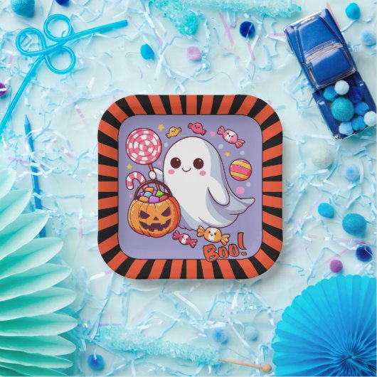 Schattigee Spooky Halloween Ghost, Pompoenen en Sn Papieren Bordje (Feest)