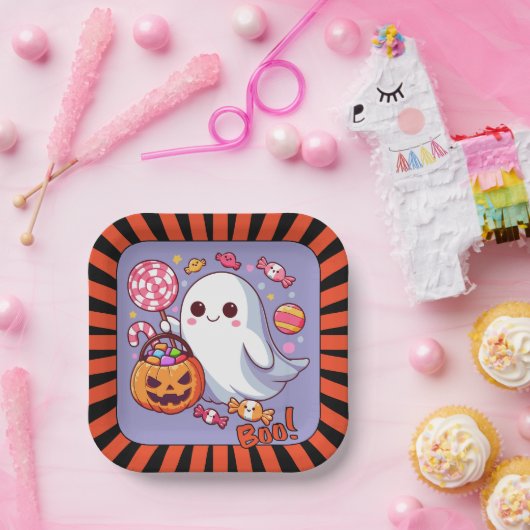 Schattigee Spooky Halloween Ghost, Pompoenen en Sn Papieren Bordje (Feest)