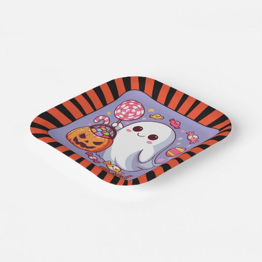 Schattigee Spooky Halloween Ghost, Pompoenen en Sn Papieren Bordje (Gebogen)