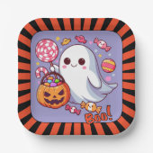 Schattigee Spooky Halloween Ghost, Pompoenen en Sn Papieren Bordje (Voorkant)