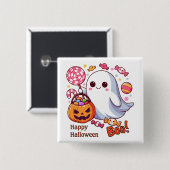 Schattigee Spooky Halloween Ghost, Pompoenen en Sn Vierkante Button 5,1 Cm (Voorkant /achterkant)