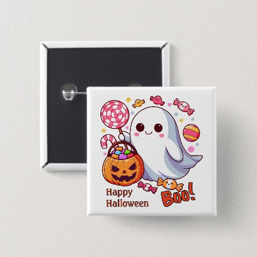 Schattigee Spooky Halloween Ghost, Pompoenen en Sn Vierkante Button 5,1 Cm (Voorkant /achterkant)